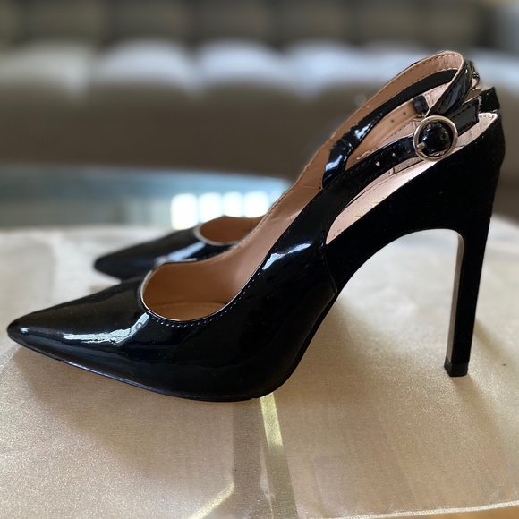 Zara black patent/faux suede slingback heels, Size: 7 - Picture 6 of 8